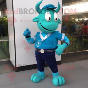 Cyan Beef Stroganoff mascot costume character dressed with a Skinny Jeans and Bracelet watches