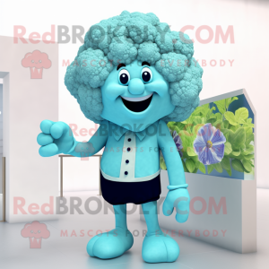 Cyan Cauliflower mascot costume character dressed with a Shift Dress and Tie pins