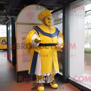 Maskotfigur af en gul...