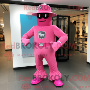 Maskotkarakter av en rosa...