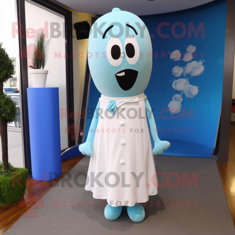 Sky Blue Squash mascot costume character dressed with a Wedding Dress and Tie pins