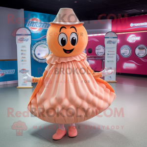 Peach Ice mascot costume character dressed with a Pleated Skirt and Caps