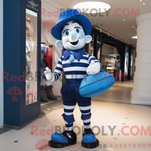 Maskotfigur av en blå mime...