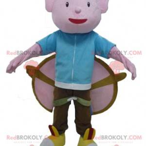 Mascot pink imp med horn og store vinger - Redbrokoly.com