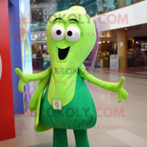 Lime Green Squid mascot costume character dressed with a Blouse and Tote bags
