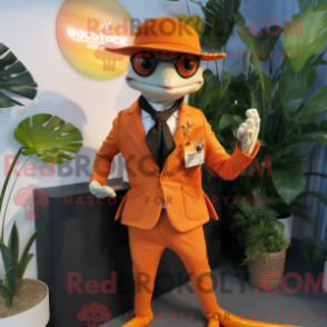 Máscara de proteção de cor laranja com blazer e cinto - Mascotes laranja - REBROKO_380253 - RedBrokoly.com
