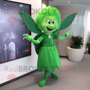 Green Tooth Fairy mascot costume character dressed with a Sheath Dress and Hair clips