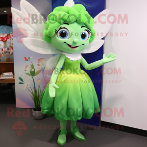 Green Tooth Fairy mascot costume character dressed with a Sheath Dress and Hair clips