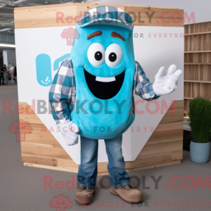 Maskotkarakter av en cyan...