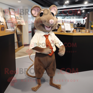 Brown Rat mascot costume character dressed with a Polo Tee and Tie pins