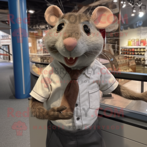 Brown Rat mascot costume character dressed with a Polo Tee and Tie pins