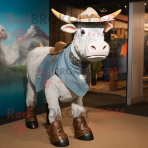 Silver Bull mascot costume character dressed with a Denim Shorts and Belts