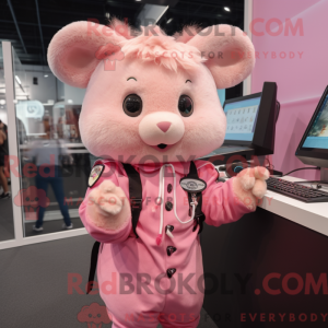 Maskotfigur av en rosa...