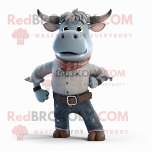 Silver Bull mascot costume character dressed with a Denim Shorts and Belts