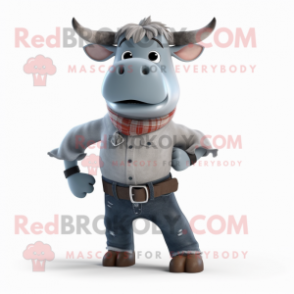 Silver Bull mascot costume character dressed with a Denim Shorts and Belts