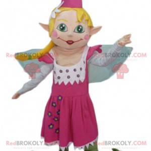 Pretty fairy mascot in pink dress with blond hair -