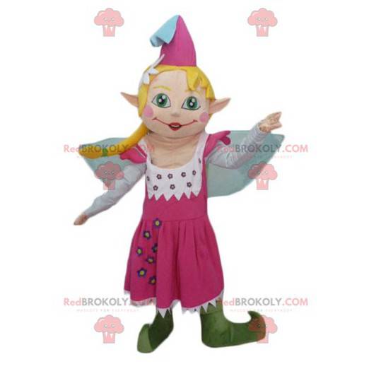 Pretty fairy mascot in pink dress with blond hair -