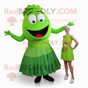 Green Paella mascot costume character dressed with a A-Line Skirt and Ties