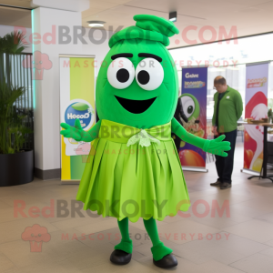 Green Paella mascot costume character dressed with a A-Line Skirt and Ties