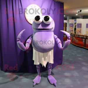 Lavender Crab mascot costume character dressed with a Evening Gown and Tie pins