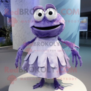 Lavender Crab mascot costume character dressed with a Evening Gown and Tie pins