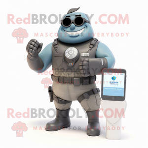 Gray American Soldier mascot costume character dressed with a Bikini and Smartwatches