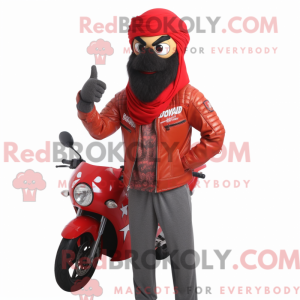 Maskotfigur af en rød...