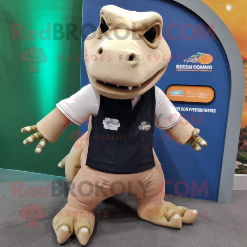 Beige Iguanodon mascot costume character dressed with a Tank Top and Wallets Beige Iguanodon mascot costume character dressed with a Tank Top and Wallets