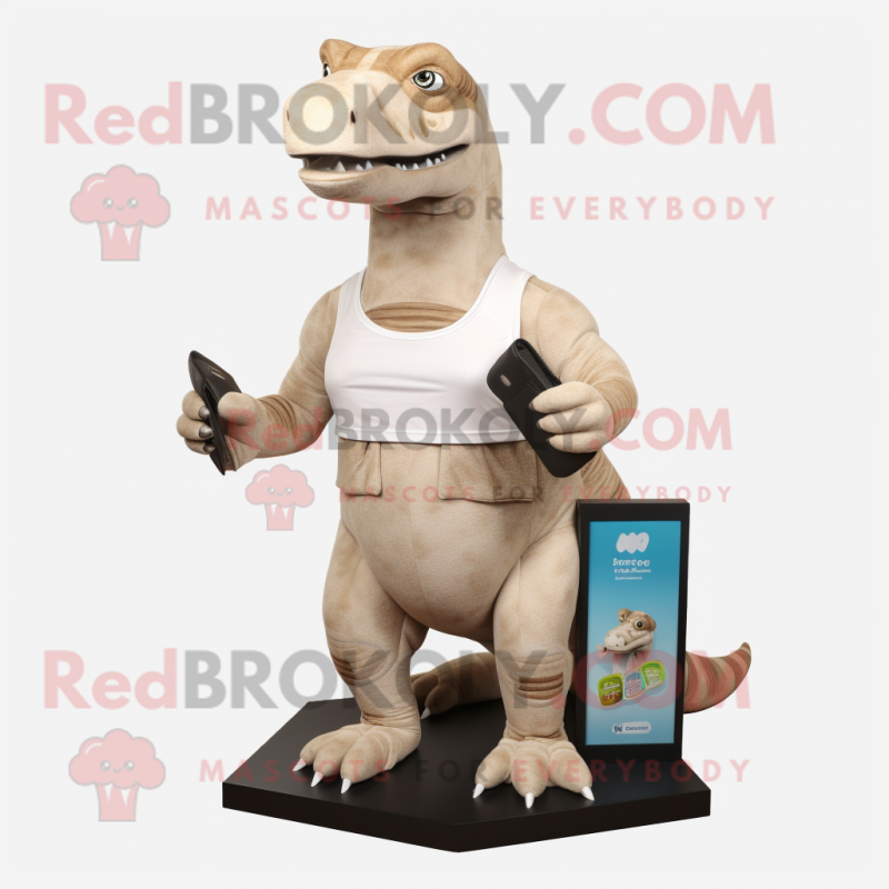 Beige Iguanodon mascot costume character dressed with a Tank Top and Wallets Beige Iguanodon mascot costume character dressed with a Tank Top and Wallets