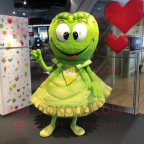 Lime Green Heart mascot costume character dressed with a Midi Dress and Coin purses