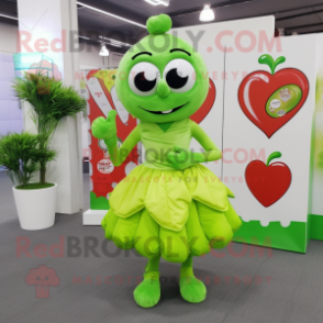 Lime Green Heart mascot costume character dressed with a Midi Dress and Coin purses