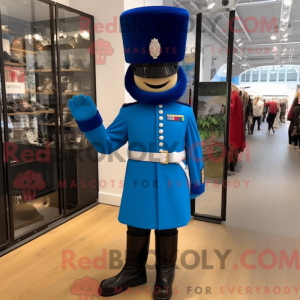 Maskotfigur af en blå...