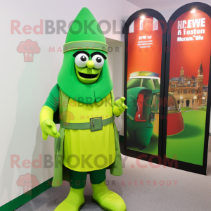 Lime Green Swiss Guard mascot costume character dressed with a Sweatshirt and Eyeglasses