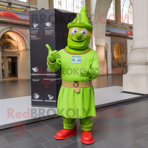 Lime Green Swiss Guard mascot costume character dressed with a Sweatshirt and Eyeglasses