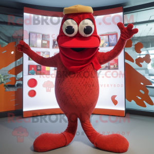 Red Snake mascot costume character dressed with a Sweater and Hats