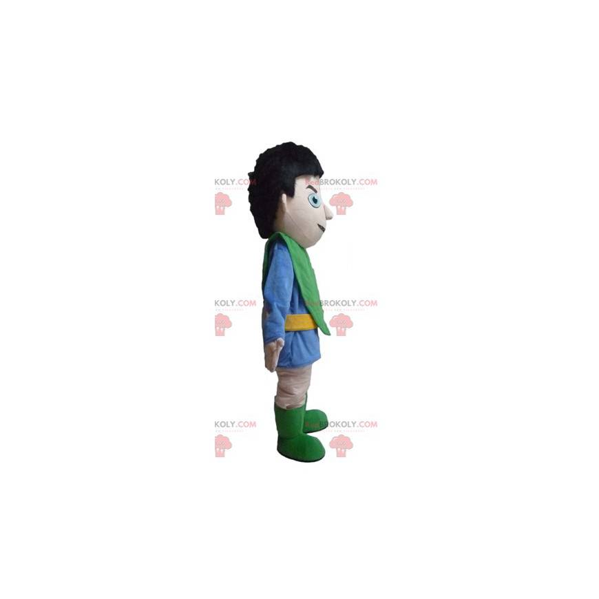 Cavaleiro mascote em traje azul e verde - Redbrokoly.com