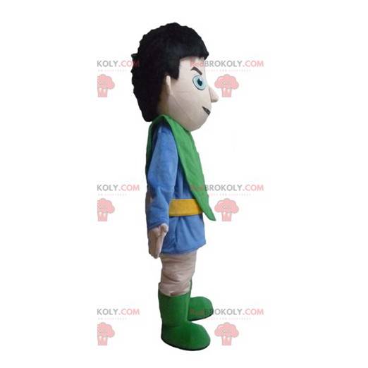 Cavaleiro mascote em traje azul e verde - Redbrokoly.com