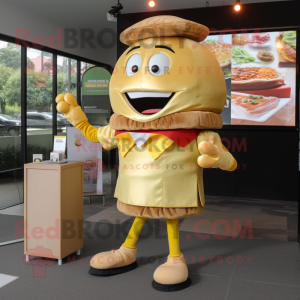 Gold Hamburger mascot costume character dressed with a V-Neck Tee and Ties