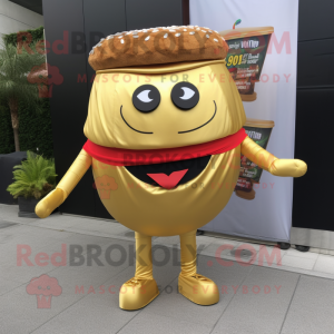 Gold Hamburger mascot costume character dressed with a V-Neck Tee and Ties