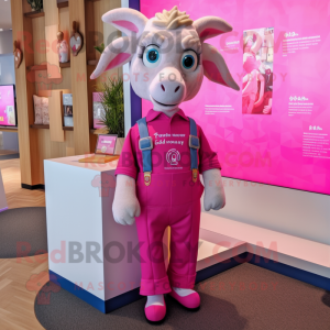 Pink Goat mascot costume character dressed with a Romper and Pocket squares