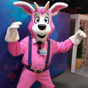 Pink Goat mascot costume character dressed with a Romper and Pocket squares