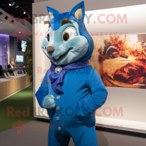 Blue Squirrel mascot costume character dressed with a Turtleneck and Lapel pins