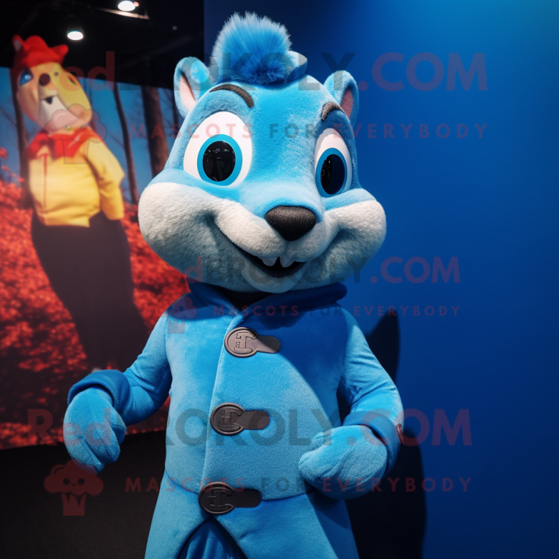 Blue Squirrel mascot costume character dressed with a Turtleneck and Lapel pins