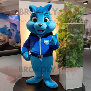 Blue Squirrel mascot costume character dressed with a Turtleneck and Lapel pins