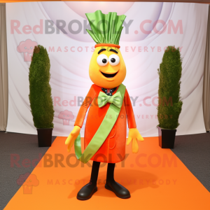 Orange Asparagus mascot costume character dressed with a Blazer and Bow ties