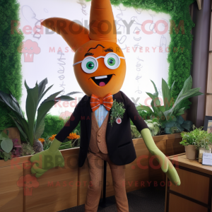 Orange Asparagus mascot costume character dressed with a Blazer and Bow ties
