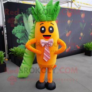 Orange Asparagus mascot costume character dressed with a Blazer and Bow ties