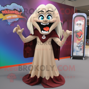 Tan Vampire mascot costume character dressed with a Maxi Dress and Shoe laces