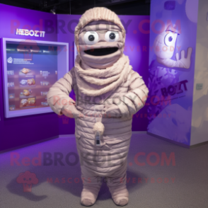 Purple Mummy mascot costume character dressed with a Parka and Cufflinks