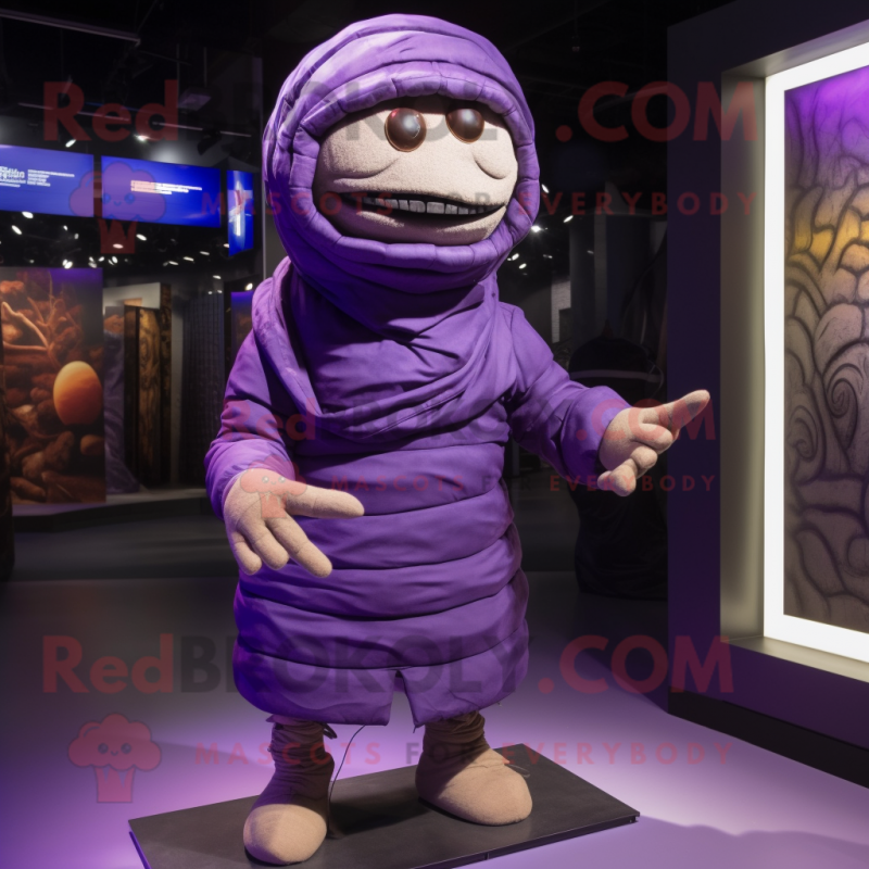 Purple Mummy mascot costume character dressed with a Parka and Cufflinks